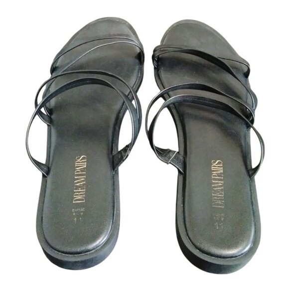 Dream Pairs Size 11 Black Strappy Slide Flat Sandals Memory Foam & Non-Slip Sole - Picture 9 of 11